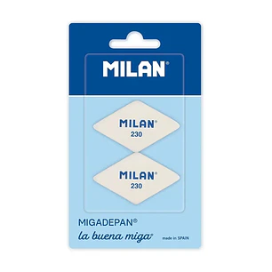 Milan 230 Pack de 2 Gomas de Borrar Romboides - Miga de Pan - Suave Caucho Sintetico - Color Blanco