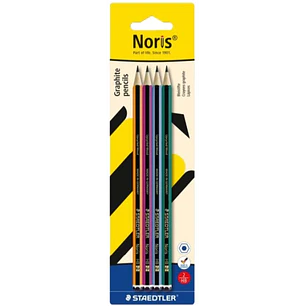 Staedtler Noris 120 Pack con 4 Lapices de Grafitito Hexagonales HB - Resistencia a la Rotura - Madera de Bosques Sostenibles - Colores del Cuerpo Surt