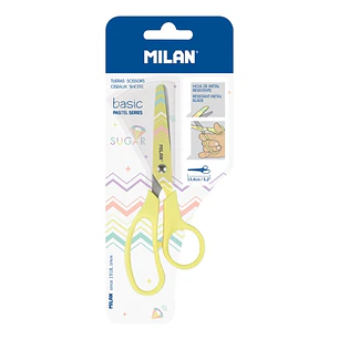 Milan Basic Tijeras de 13.4cm - Mango Ergonomico - Punta Redondeada - Hoja de Acero Inoxidable - Color Rosa Pastel