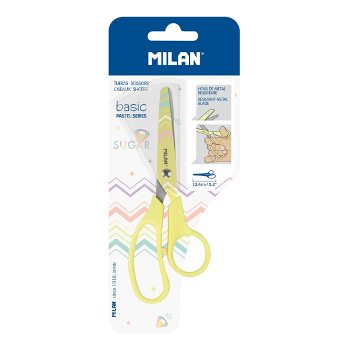 Milan Basic Tijeras de 13.4cm - Mango Ergonomico - Punta Redondeada - Hoja de Acero Inoxidable - Color Rosa Pastel 1