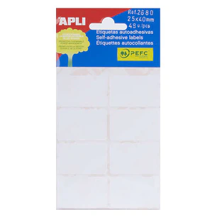 Apli Pack de 48 Etiquetas Rectangulares 25x40mm - 6 Hojas por 8 Etiquetas - Adhesivo Permanente - Cantos Romos - Aptas para Escritura Manual - Color B