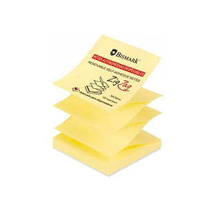 Bismark Taco de 100 Notas Adhesivas Zig-Zag 76x76mm - Adecuado para Dispensadores - Color Amarillo