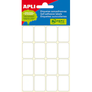 Apli Minibolsa de 96 Etiquetas Rectangulares 19x27mm - 6 Hojas por 16 Etiquetas - Adhesivo Permanente - Cantos Romos - Color Blanco