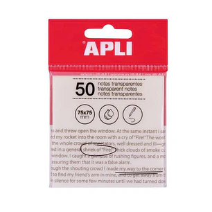Apli Bloc de 50 Notas Adhesivas Transparentes 75x75mm - Para Anotar sin Perder la Visibilidad del Texto o la Imagen - Resistentes al Agua - Color Blan