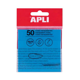 Apli Notas Adhesivas Transparentes Bloc 50 Hojas 75x75mm - Para Anotar sin Perder la Visibilidad del Texto o la Imagen - Resistentes al Agua - Color A