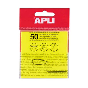 Apli Notas Adhesivas Transparentes Bloc 50 Hojas 75x75mm - Para Anotar sin Perder la Visibilidad del Texto o la Imagen - Resistentes al Agua - Color A