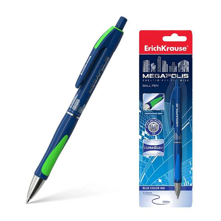 Erichkrause Megapolis Concept - Boligrafo Automatico Recargable - Cuerpo Satinado con Agarre Ergonomico - Tinta de Secado Rapido - Color Azul 1