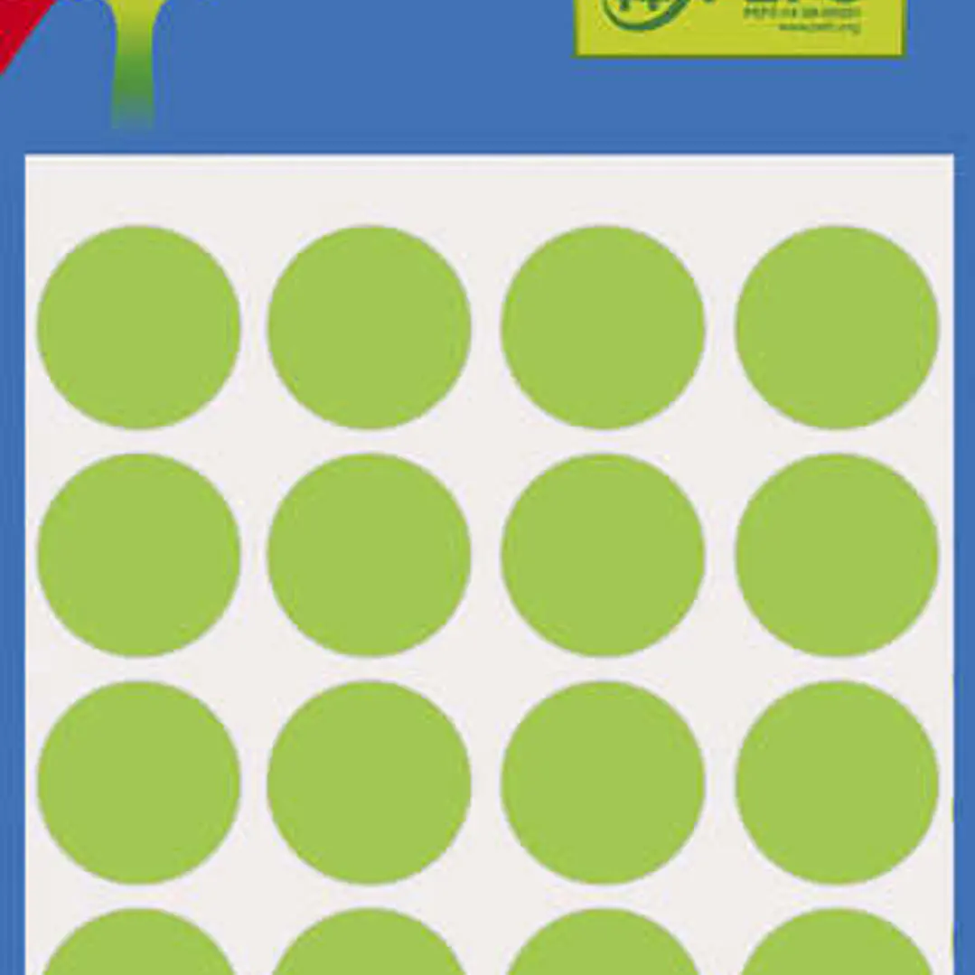 Apli Minibolsa de 100 Etiquetas Redondas Ø 19mm - 5 Hojas por 20 Etiquetas - Adhesivo Permanente - Aptas para Escritura con Lapiz, Boligrafo y Rotulad 1