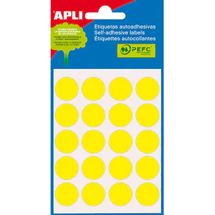 Apli Minibolsa de 100 Etiquetas Redondas Ø 19mm - 5 Hojas por 20 Etiquetas - Adhesivo Permanente - Aptas para Escritura con Lapiz, Boligrafo y Rotulad