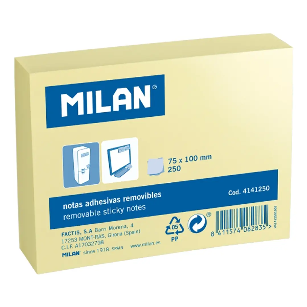 Milan Pack de 250 Notas Adhesivas - 75x100mm - Color Amarillo 1