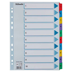 Esselte Indice de Carton con Pestañas Reforzadas - A4 - Numeradas 1-10 - Multicolor