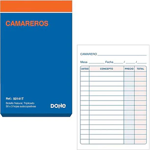 Dohe Talonario de Comandas - Bolsillo Natural - 50x3 Hojas Autocopiativas - Triplicado