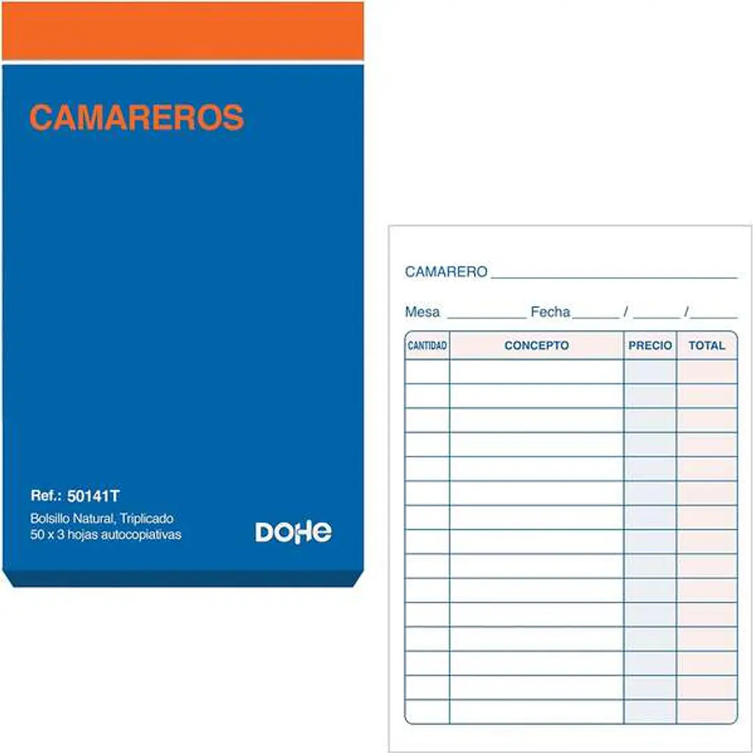 Dohe Talonario de Comandas - Bolsillo Natural - 50x3 Hojas Autocopiativas - Triplicado 1