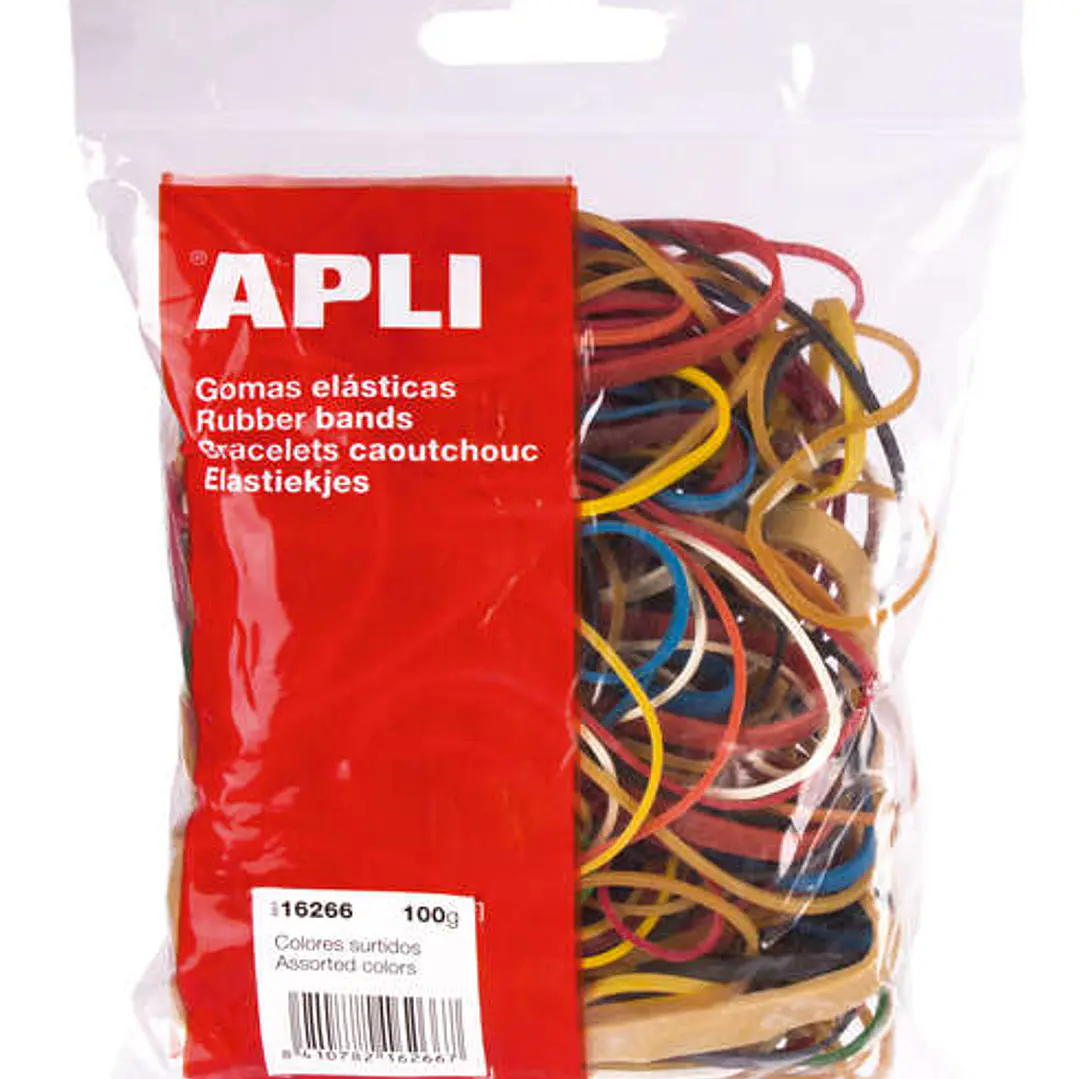 Apli Pack de Gomas Elasticas con Medidas y Colores Surtidos - Contenido 100g - Gran Elasticidad y Resistencia - 70% Caucho Natural 1