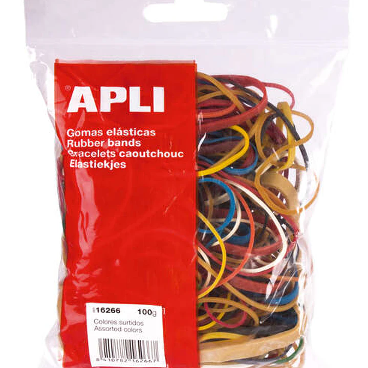 Apli Pack de Gomas Elasticas con Medidas y Colores Surtidos - Contenido 100g - Gran Elasticidad y Resistencia - 70% Caucho Natural 1