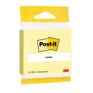 Post-It Bloc de 100 Notas Adhesivas Reposicionables - Forma Cuadrada - 76x76mm - Color Amarillo Claro
