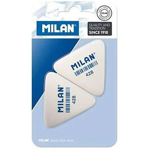 Milan 428 Pack de 2 Gomas de Borrar Triangulares - Miga de Pan - Suave Caucho Sintetico - Color Blanco
