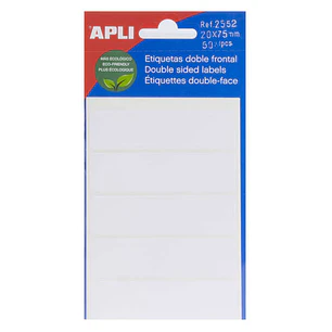 Apli Pack de 50 Etiquetas 20x75mm - 5 Hojas con 5 Etiquetas por cada Lado - Adhesivo Permanente - Menos Residuos - Color Blanco
