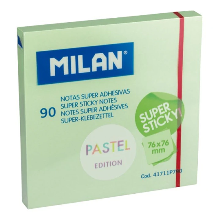 Milan Bloc de 90 Notas Super Adhesivas - Removibles - Mayor Permanencia - 76mm x 76mm - Color Verde Pastel 1