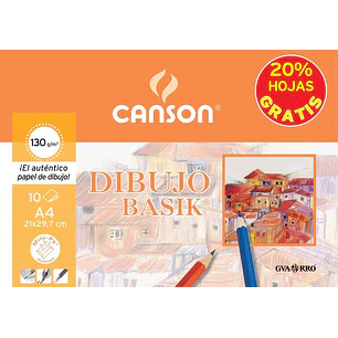 Canson Minipack de 10 Hojas de Dibujo Basik Liso 21x29.7 130g - 20% Hojas Gratis - Color Blanco