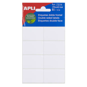 Apli Etiquetas Doble Frontal Blancas 25.0 x 40.0mm