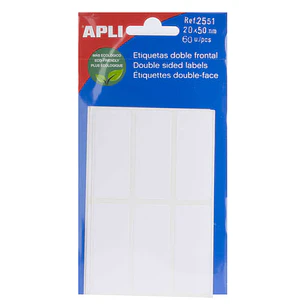 Apli Etiquetas Doble Frontal Blancas 20.0 x 50.0mm