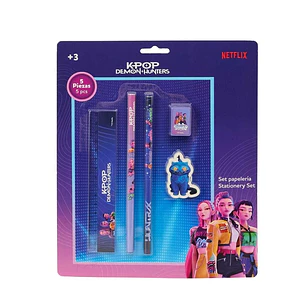 Safta K-Pop Demon Hunters Pack Escolar - 2 Lapices - Regla - Sacapuntas - Goma de Borrar - Multicolor