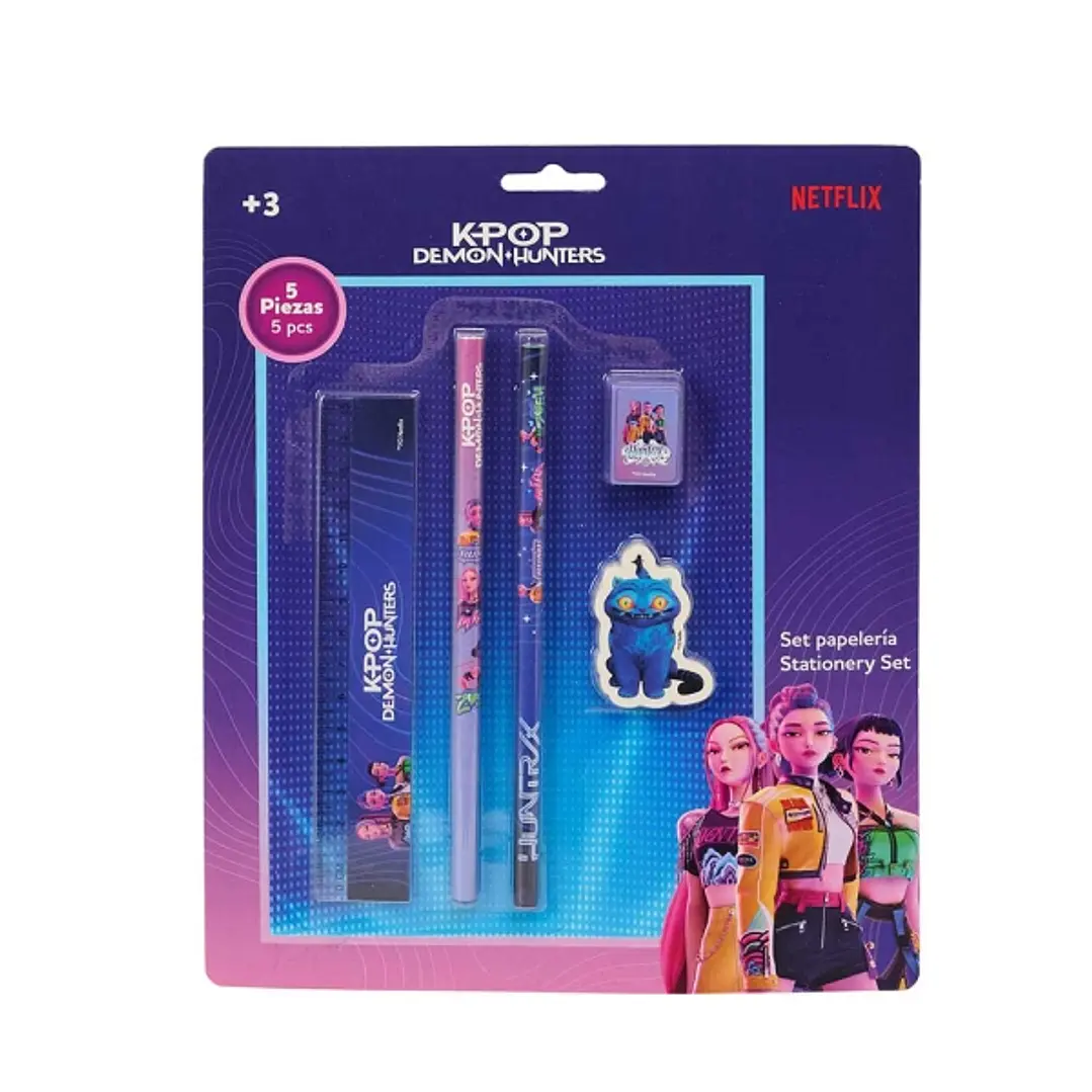 Safta K-Pop Demon Hunters Pack Escolar - 2 Lapices - Regla - Sacapuntas - Goma de Borrar - Multicolor 1