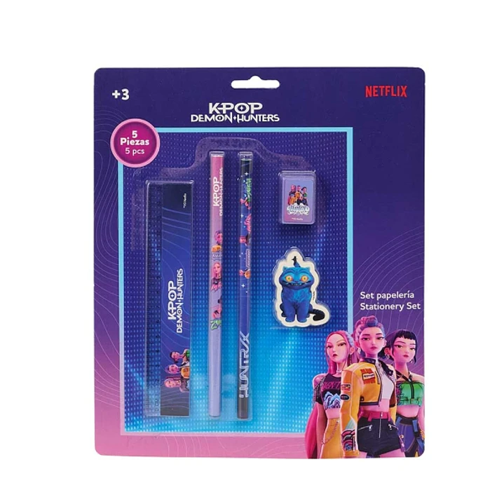 Safta K-Pop Demon Hunters Pack Escolar - 2 Lapices - Regla - Sacapuntas - Goma de Borrar - Multicolor 1