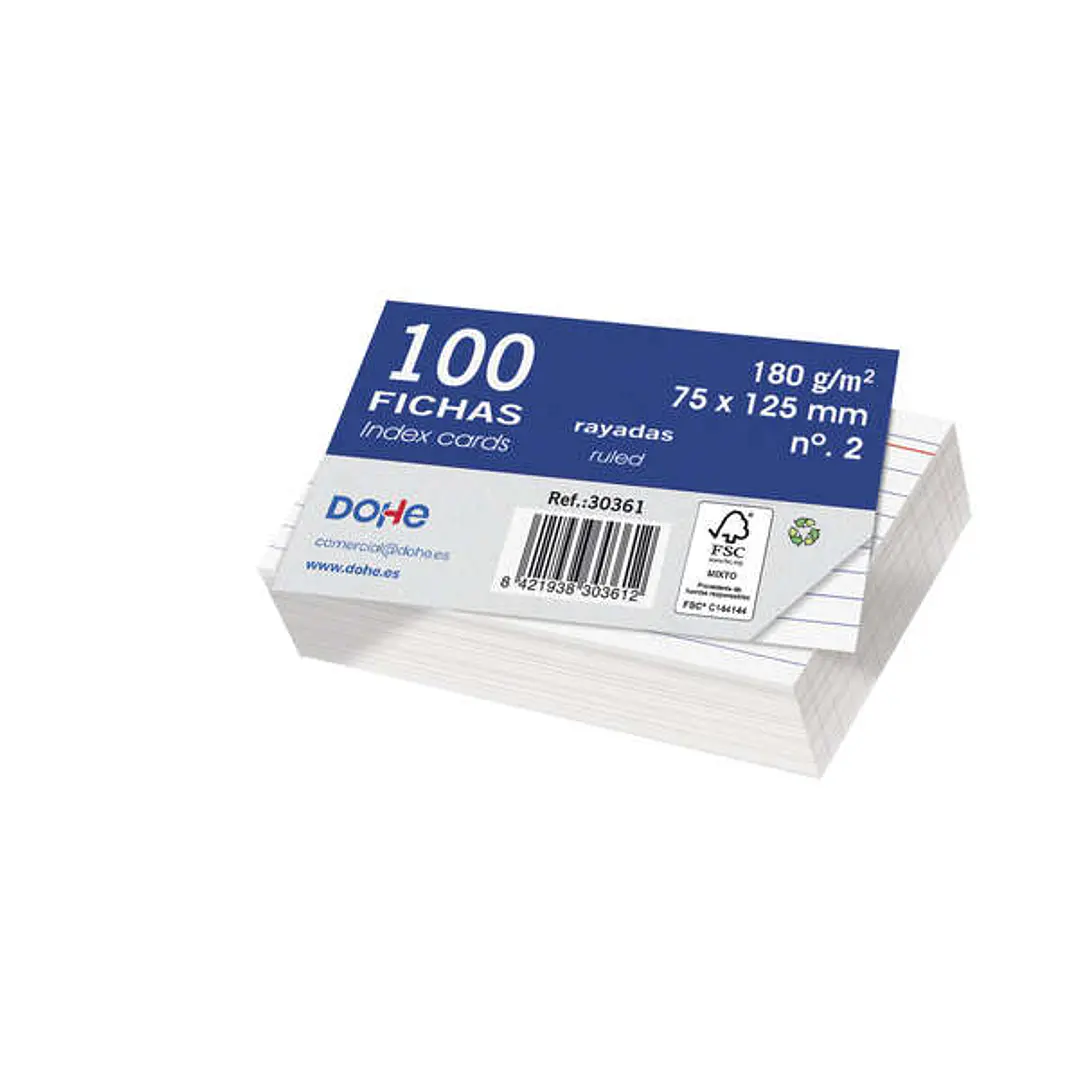 Dohe Pack con 100 Fichas de Cartulina Offset Blancas Rayadas de 180g - 75x125mm 1