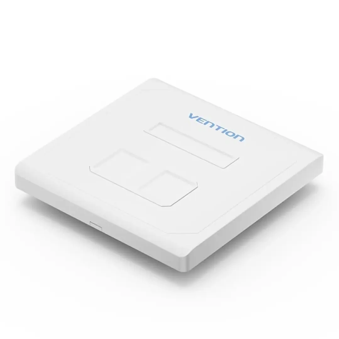 Vention Placa de Pared de 2 Toma RJ45 - Compatible con Cajas de Empotrar Tipo 86 - ABS Resistente al Envejecimiento - 86x86x8mm - Color Blanco 1