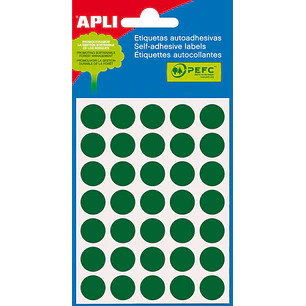 Apli Pack de 175 Etiquetas Redondas - Tamaño Ø 13mm - Aptas para Escritura Manual - Adhesivo Permanente - Color Verde
