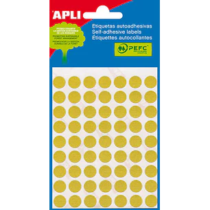 Apli Minibolsa de 175 Etiquetas Redondas Ø 13mm - 5 Hojas por 35 Etiquetas - Adhesivo Permanente - Color Amarillo