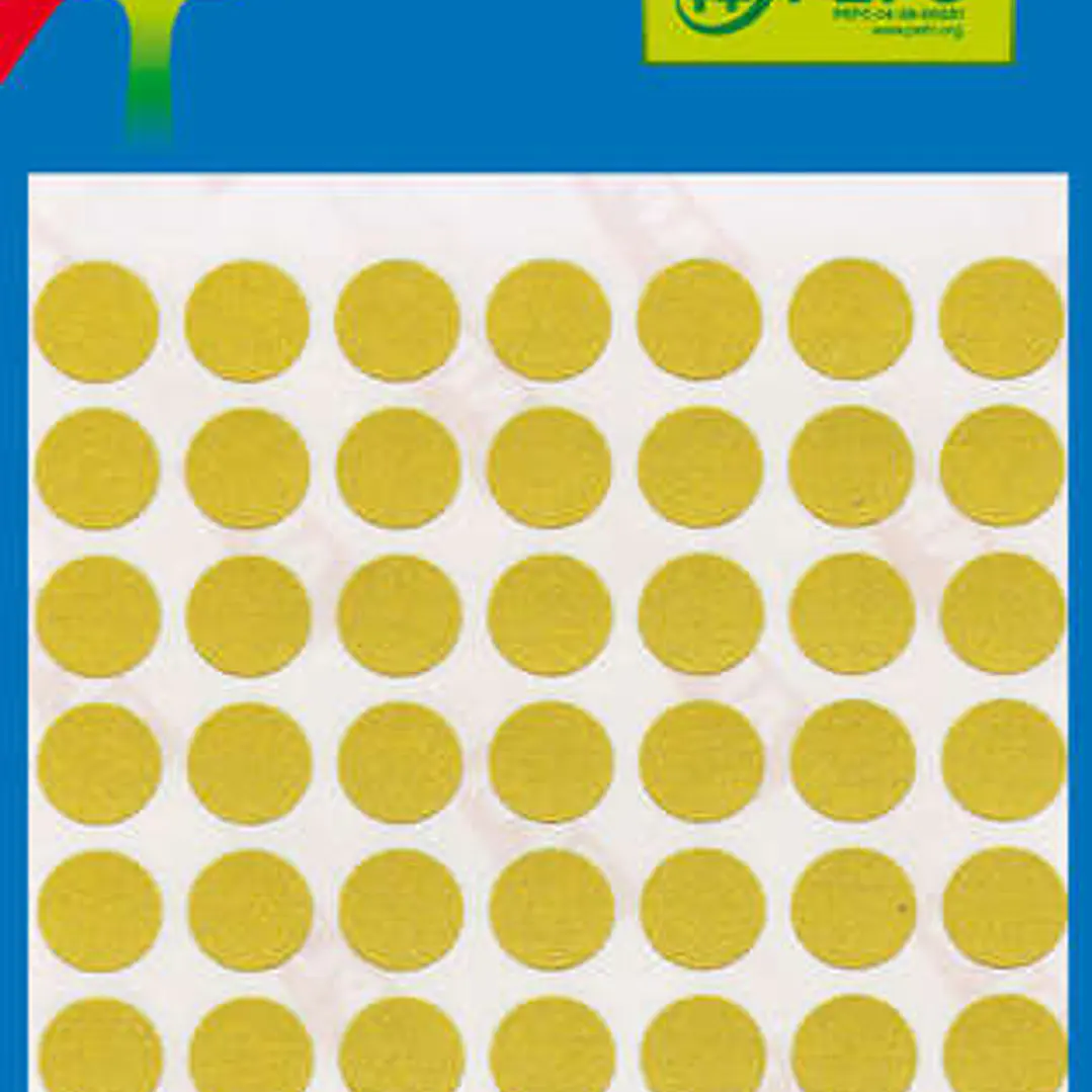 Apli Minibolsa de 175 Etiquetas Redondas Ø 13mm - 5 Hojas por 35 Etiquetas - Adhesivo Permanente - Color Amarillo 1