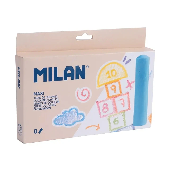 Milan Pack de 8 Tizas Redondas Maxi ø 2,4cm - Antipolvo - No Contienen Caseina - Colores Surtidos 1