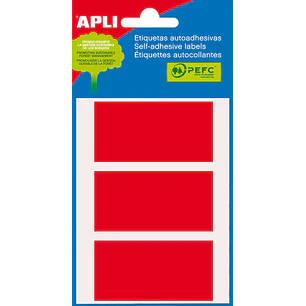 Apli Minibolsa de 15 Etiquetas Rectangulares 34x67mm - 5 Hojas por 3 Etiquetas - Adhesivo Permanente - Cantos Romos - Color Rojo