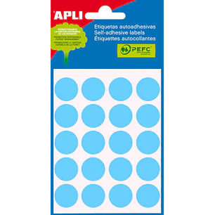 Apli Minibolsa de 100 Etiquetas Redondas Ø 19mm - 5 Hojas por 20 Etiquetas - Adhesivo Permanente - Aptas para Escritura con Lapiz, Boligrafo y Rotulad