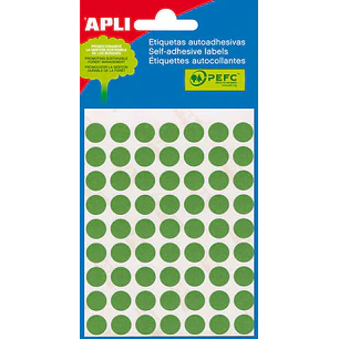 Apli Minibolsa de 315 Etiquetas Redondas Ø 10mm - 5 Hojas por 63 Etiquetas - Adhesivo Permanente - Color Verde
