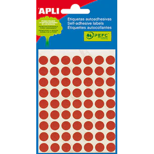 Apli Minibolsa de 315 Etiquetas Redondas Ø 10mm - 5 Hojas por 63 Etiquetas - Adhesivo Permanente - Color Rojo