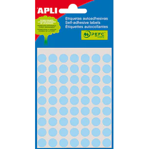 Apli Minibolsa de 315 Etiquetas Redondas Ø 10mm - 5 Hojas por 63 Etiquetas - Adhesivo Permanente - Color Azul