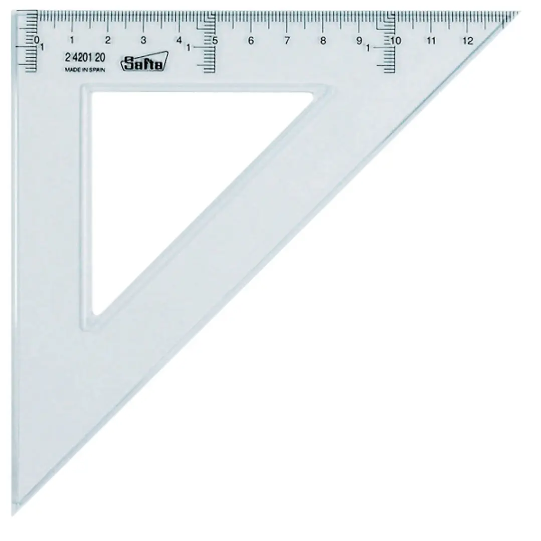 Safta Cristal Escuadra de 20cm - Plastico Transparente - Graduacion Impresa - Biselada - Color Transparente 1