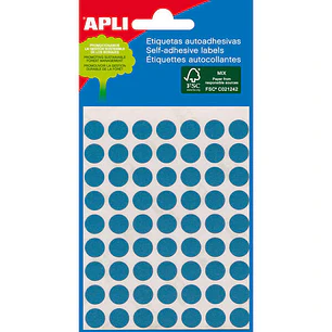 Apli Minibolsa de 288 Etiquetas Redondas Ø 8mm - 3 Hojas por 96 Etiquetas - Adhesivo Permanente - Color Azul
