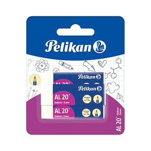 Pelikan AL20 Pack de 3 Gomas de Borrar - Vinilo - Presentado en Blister - sin Latex - Color Blanco