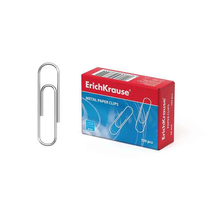 Erichkrause Caja de 100 Clips Metalicos Galvanizados 28mm - Alta Resistencia y Durabilidad - Resistentes a la Corrosion - Color Plateado 1