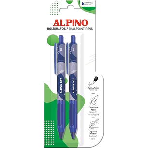 Alpino Dot Pack con 2 Boligrafos Retractiles - Punta 1mm - Agarre Suave - Tinta Azul - Color Azul