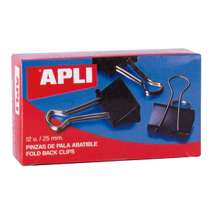 Apli Pinzas Abatibles 10x25mm - Acero Templado Negro - Asas Niquel - 12 Unidades - Sujecion Hasta 70 Hojas