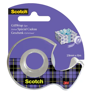 Scotch Giftwrap Cinta Adhesiva Satinada 19mm x 6m - Especial para Envolver Regalos - Incluye Dispensador - Color Transparente