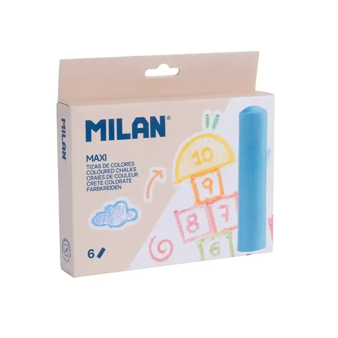 Milan Pack de 6 Tizas Redondas Maxi ø 2,4cm - Antipolvo - No Contienen Caseina - Colores Surtidos 1