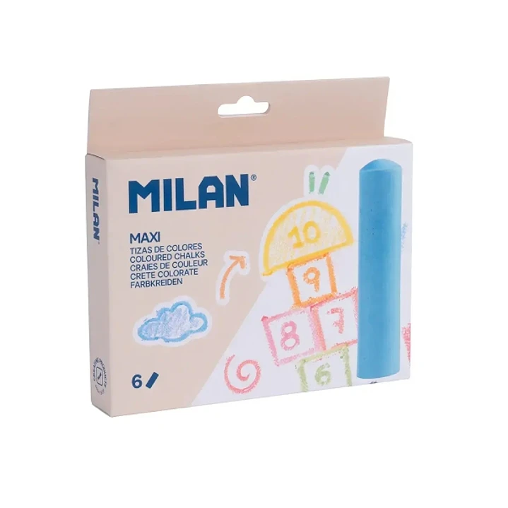 Milan Pack de 6 Tizas Redondas Maxi ø 2,4cm - Antipolvo - No Contienen Caseina - Colores Surtidos 1