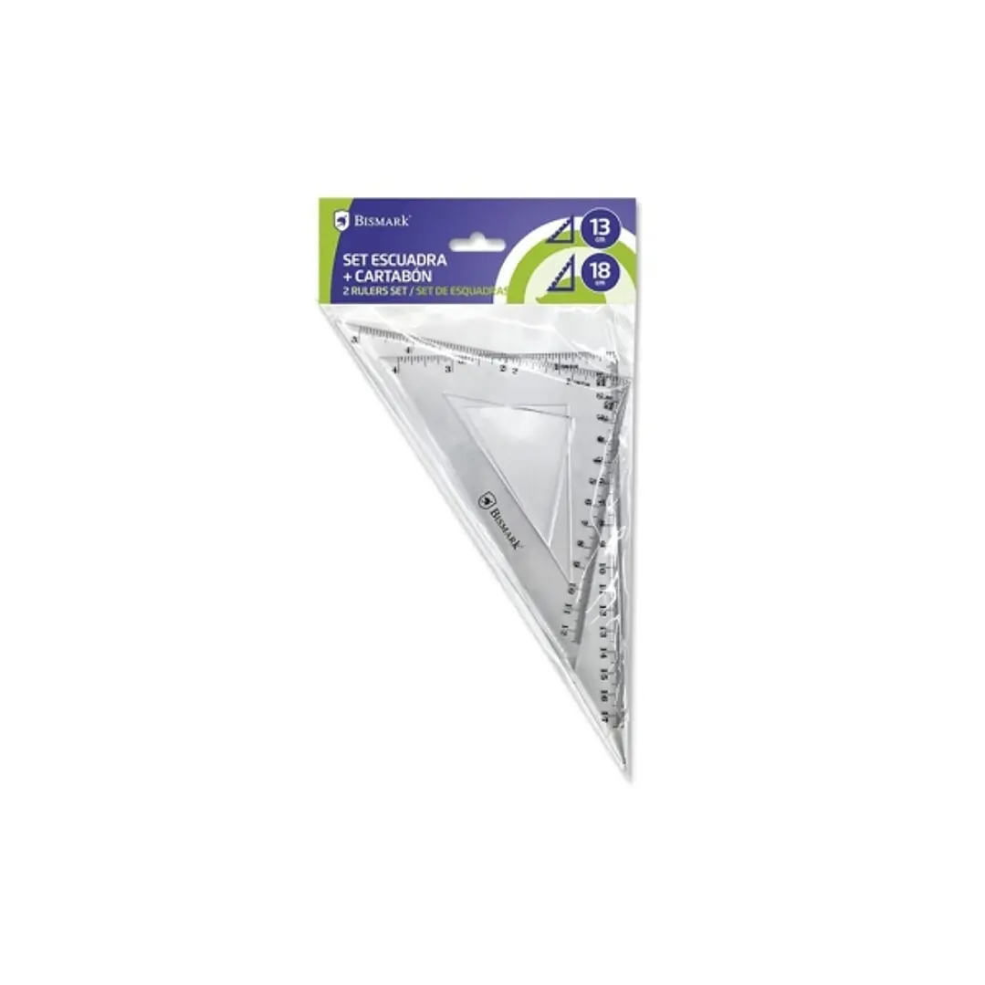 Bismark Pack de Escuadra 13cm y Cartabon 18cm - Fabricados en Plastico - Ideal para el Colegio - Transparentes 1